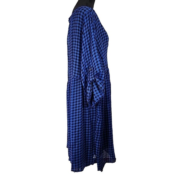 NWT - Torrid Plaid Shirt Dress Sheer w/ Liner Women Size 4 Blue Roll Tab Button - Picture 5 of 12